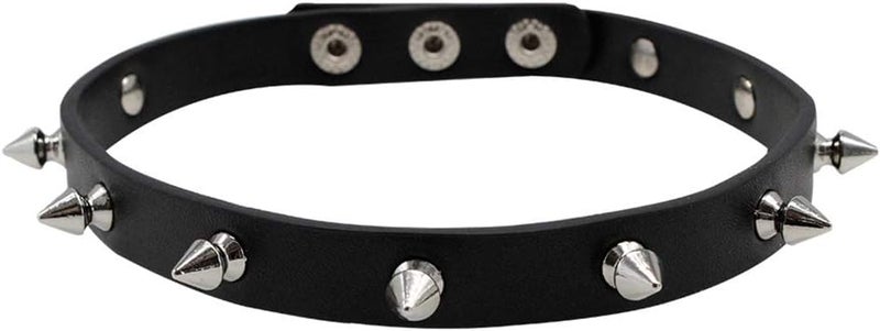 Macoking Leather Studded Bracelet Choker Punk Spike Rivet Cuff Metal Black Wristband - Image 2
