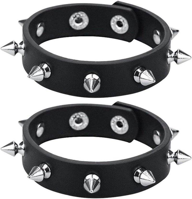 Macoking Leather Studded Bracelet Choker Punk Spike Rivet Cuff Metal Black Wristband - Image 3