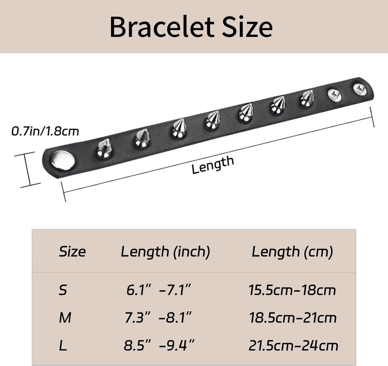 Macoking Leather Studded Bracelet Choker Punk Spike Rivet Cuff Metal Black Wristband - Image 5