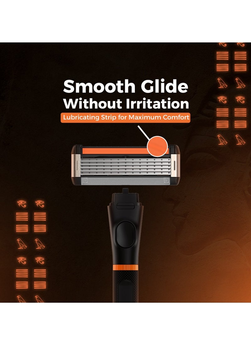 Lord Horus 5 Blade Men’s Razor – Handle + 2 Cartridges with Trimmer & Lubricating Strip - Image 4