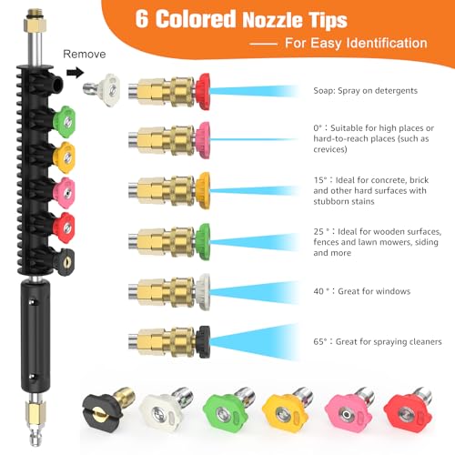 Sealegend Pressure Washer Extension Wand with 6 Spray Nozzle Tips for Gutter Cleaning up to 9FT, Upgrade Power Washer Lance with 30°, 90°, U-shaped Curved Rod, 1/4" Quick Connect, 4000 PSI - Image 3