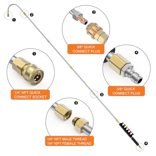 Sealegend Pressure Washer Extension Wand with 6 Spray Nozzle Tips for Gutter Cleaning up to 9FT, Upgrade Power Washer Lance with 30°, 90°, U-shaped Curved Rod, 1/4" Quick Connect, 4000 PSI - Image 4