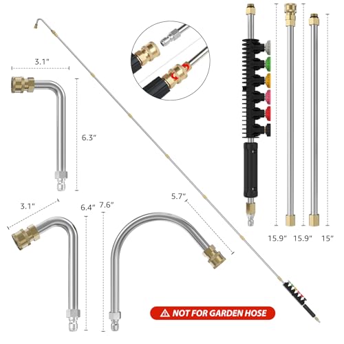 Sealegend Pressure Washer Extension Wand with 6 Spray Nozzle Tips for Gutter Cleaning up to 9FT, Upgrade Power Washer Lance with 30°, 90°, U-shaped Curved Rod, 1/4" Quick Connect, 4000 PSI - Image 2