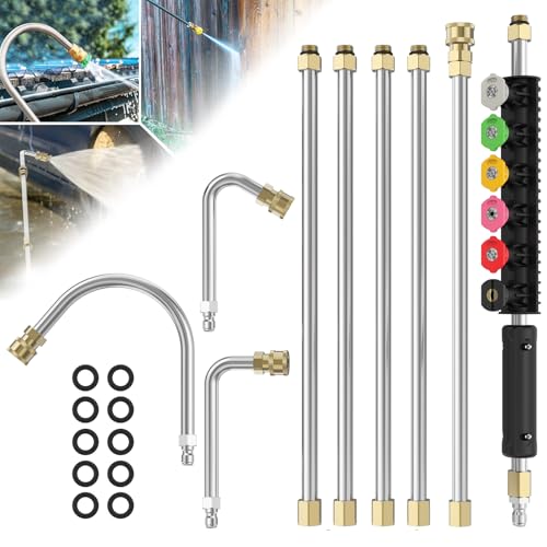 Sealegend Pressure Washer Extension Wand with 6 Spray Nozzle Tips for Gutter Cleaning up to 9FT, Upgrade Power Washer Lance with 30°, 90°, U-shaped Curved Rod, 1/4" Quick Connect, 4000 PSI - Image 1
