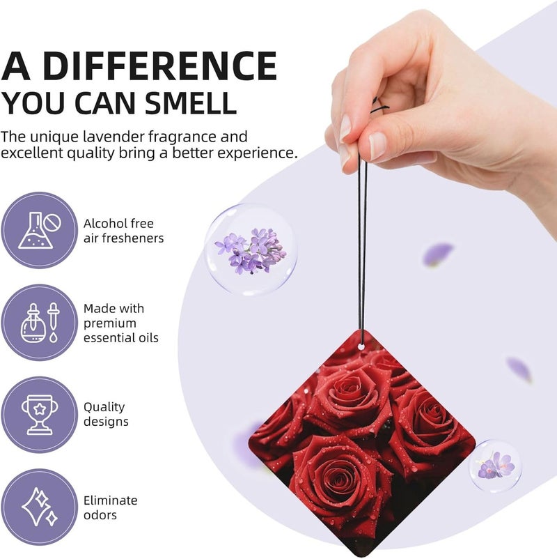Red rose Car Air Fresheners Cards Set of 4 Pieces,Long-Lasting Car Aromatherapy Tablets Hanging Scented Cards for Wardrobe Bathroom Rearview Mirror Hanging Ornament - Image 5