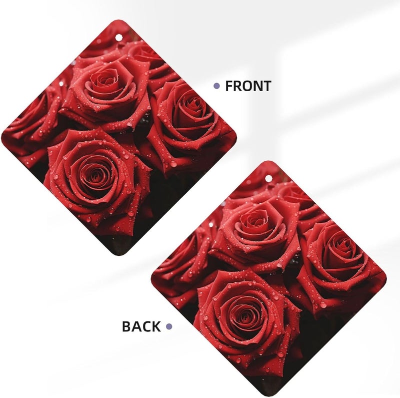 Red rose Car Air Fresheners Cards Set of 4 Pieces,Long-Lasting Car Aromatherapy Tablets Hanging Scented Cards for Wardrobe Bathroom Rearview Mirror Hanging Ornament - Image 4