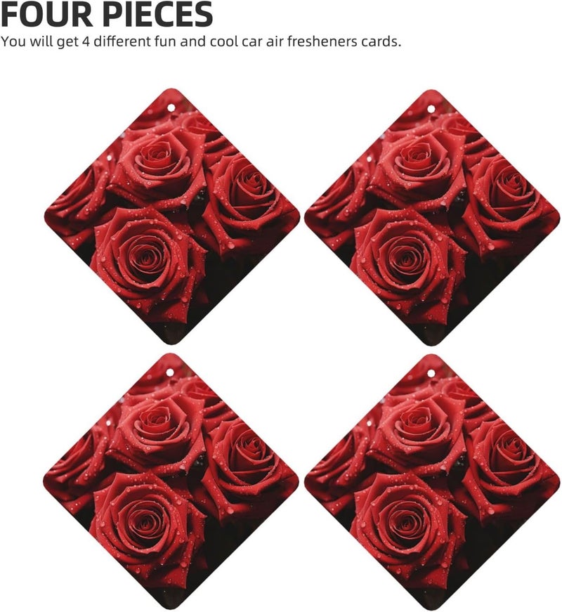 Red rose Car Air Fresheners Cards Set of 4 Pieces,Long-Lasting Car Aromatherapy Tablets Hanging Scented Cards for Wardrobe Bathroom Rearview Mirror Hanging Ornament - Image 3