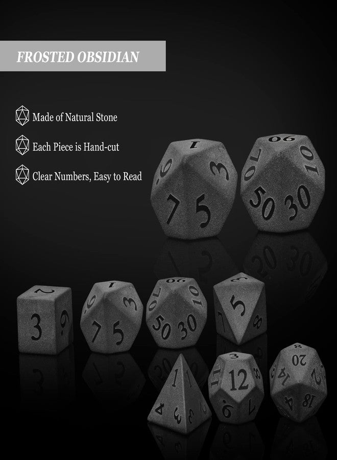 UDIXI Obsidian Gemstone Dice Set 7PCS Stone DND Dice with Gift Case for Role Playing Game and Other Tabletop Games (Frosted Obsidian) - Image 3
