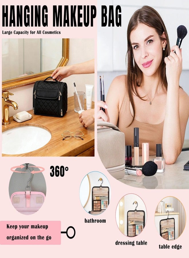 banapoy Hanging Toiletry Bag for Women, Roll up Cosmetics Makeup Bag, Travel Makeup Cosmetic Organizer with Hanging Hook, for Jewelry Toiletries, 10.63x9.45x6.30in (Black) - Image 5