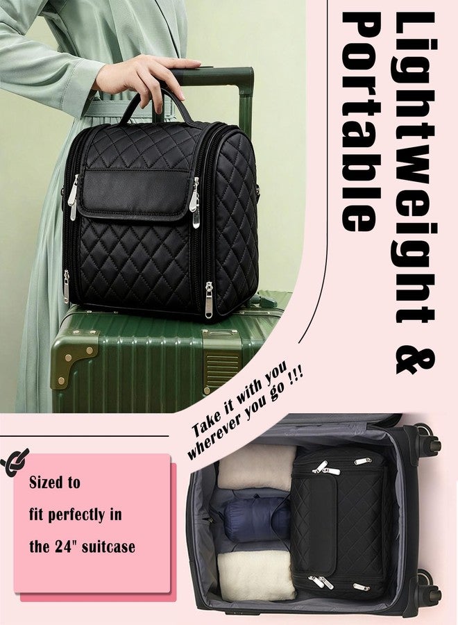 banapoy Hanging Toiletry Bag for Women, Roll up Cosmetics Makeup Bag, Travel Makeup Cosmetic Organizer with Hanging Hook, for Jewelry Toiletries, 10.63x9.45x6.30in (Black) - Image 4