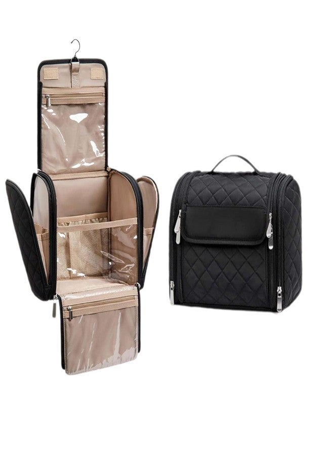 banapoy Hanging Toiletry Bag for Women, Roll up Cosmetics Makeup Bag, Travel Makeup Cosmetic Organizer with Hanging Hook, for Jewelry Toiletries, 10.63x9.45x6.30in (Black) - Image 1