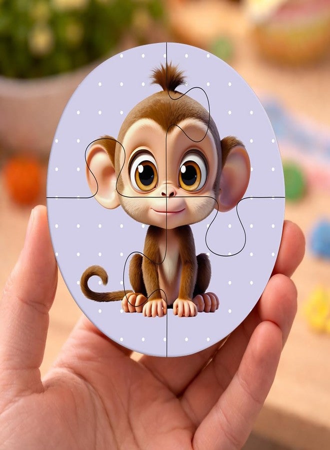 Plan To Gift Wooden Jigsaw Puzzle Set of 6 for Kids | Cute Animals Theme | 4-Piece Round Puzzles | Learning Toy for 2-5 Year Old Boys & Girls - Image 2