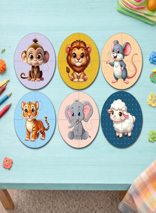Plan To Gift Wooden Jigsaw Puzzle Set of 6 for Kids | Cute Animals Theme | 4-Piece Round Puzzles | Learning Toy for 2-5 Year Old Boys & Girls - Image 4