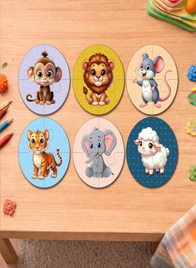 Plan To Gift Wooden Jigsaw Puzzle Set of 6 for Kids | Cute Animals Theme | 4-Piece Round Puzzles | Learning Toy for 2-5 Year Old Boys & Girls - Image 3