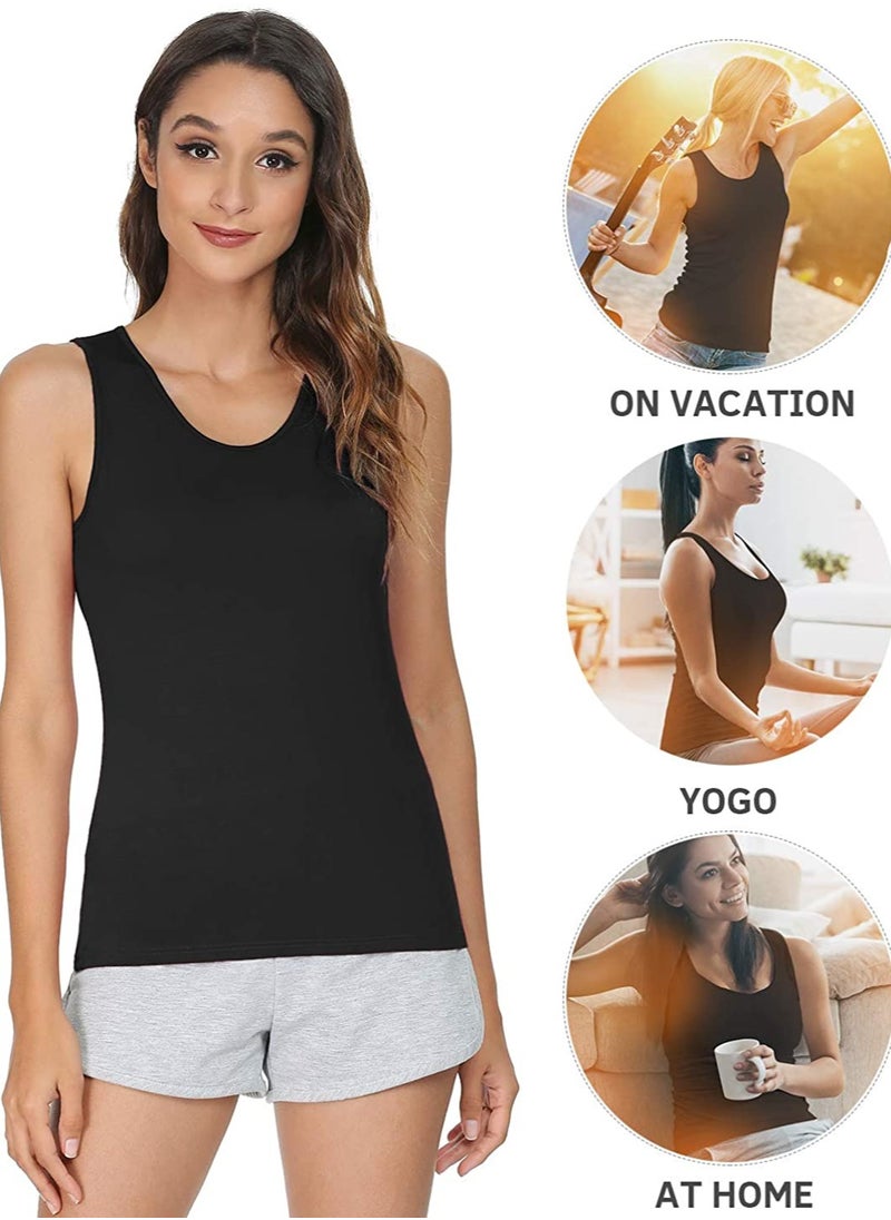 Mesery - Mesery Women Cotton Stretch Plain Tank Top- Black - Image 1