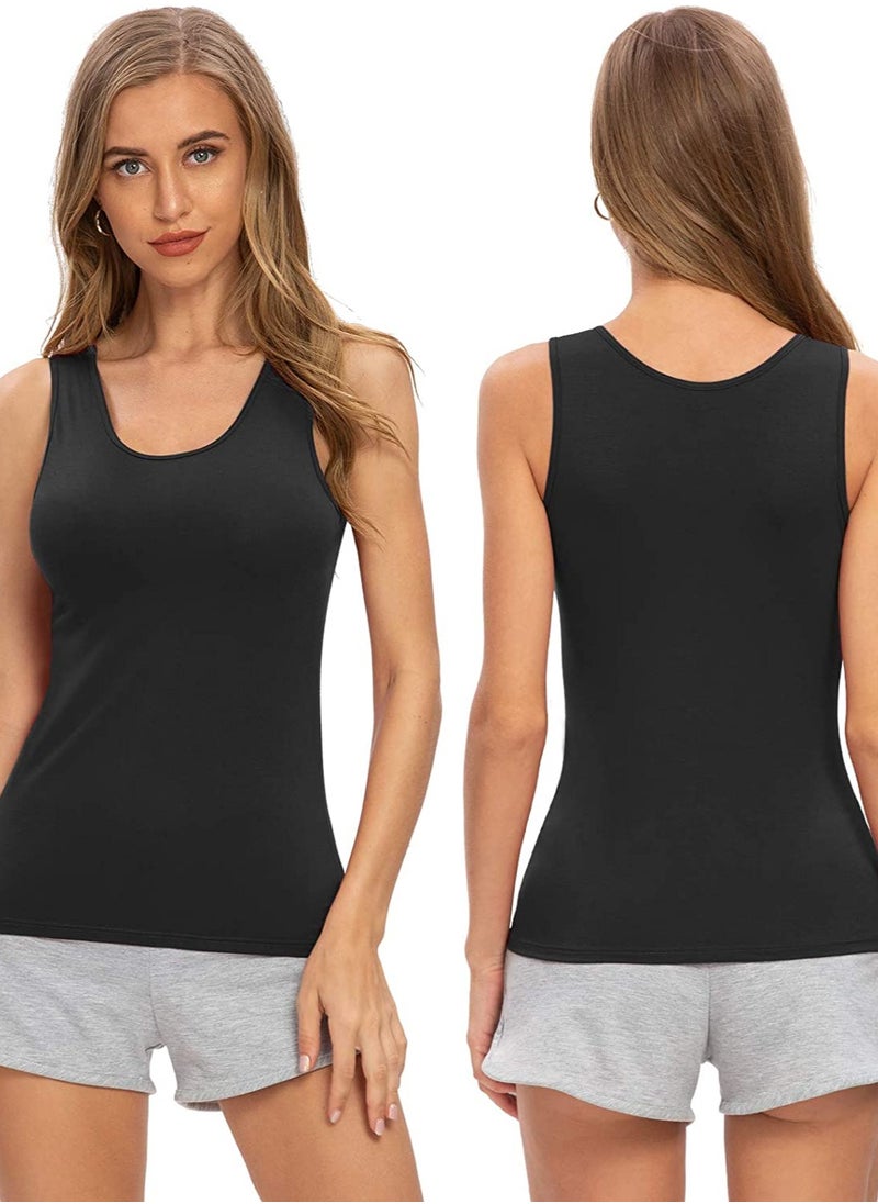 Mesery - Mesery Women Cotton Stretch Plain Tank Top- Black - Image 1