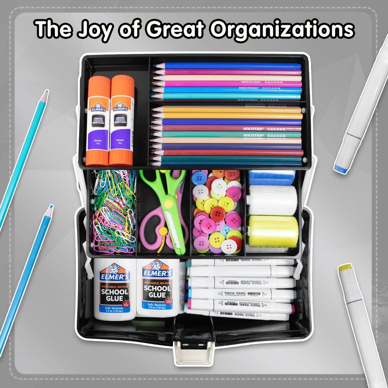 TERGOO 12in Three-Layer Multipurpose Storage Box Organizer Folding Tool Box/Art & Crafts Case/Sewing Supplies Organizer/Medicine Box/Family First Aid Box with 2 Trays (Black)â€¦ - Image 5