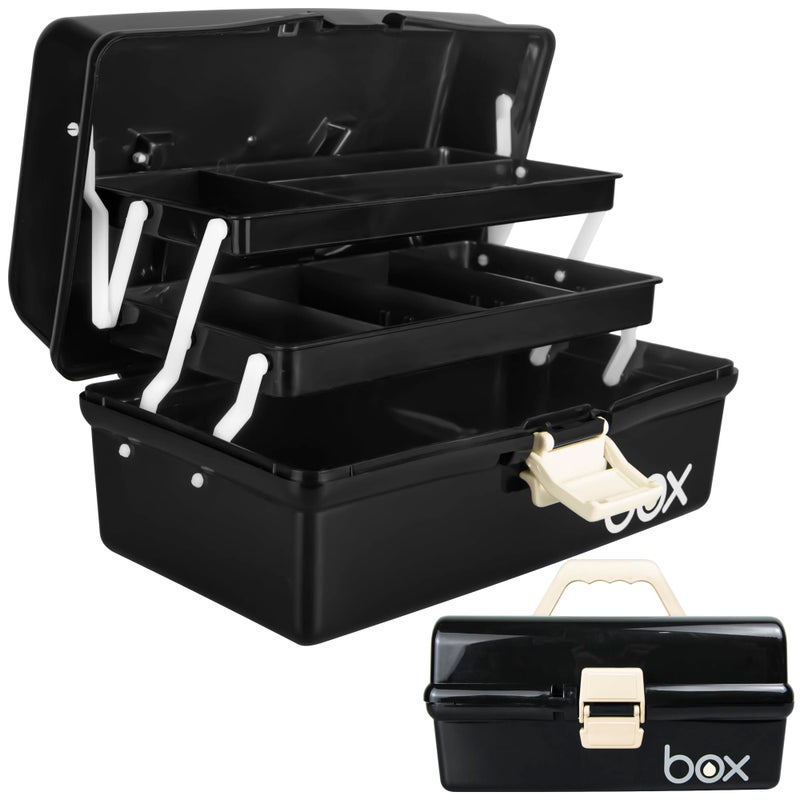 TERGOO 12in Three-Layer Multipurpose Storage Box Organizer Folding Tool Box/Art & Crafts Case/Sewing Supplies Organizer/Medicine Box/Family First Aid Box with 2 Trays (Black)â€¦ - Image 1