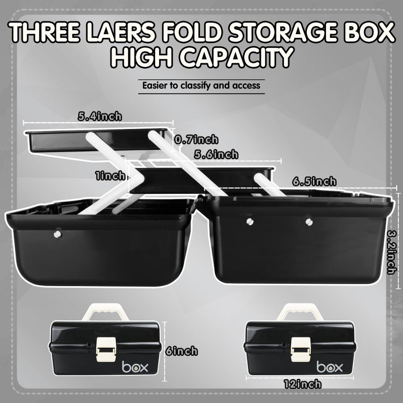TERGOO 12in Three-Layer Multipurpose Storage Box Organizer Folding Tool Box/Art & Crafts Case/Sewing Supplies Organizer/Medicine Box/Family First Aid Box with 2 Trays (Black)â€¦ - Image 2