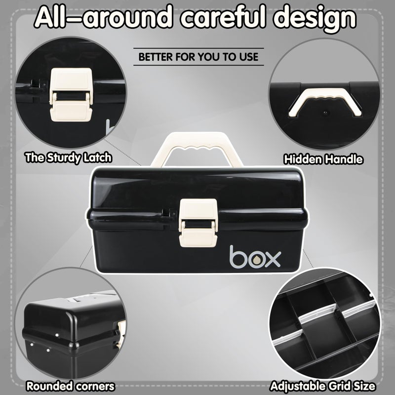 TERGOO 12in Three-Layer Multipurpose Storage Box Organizer Folding Tool Box/Art & Crafts Case/Sewing Supplies Organizer/Medicine Box/Family First Aid Box with 2 Trays (Black)â€¦ - Image 3