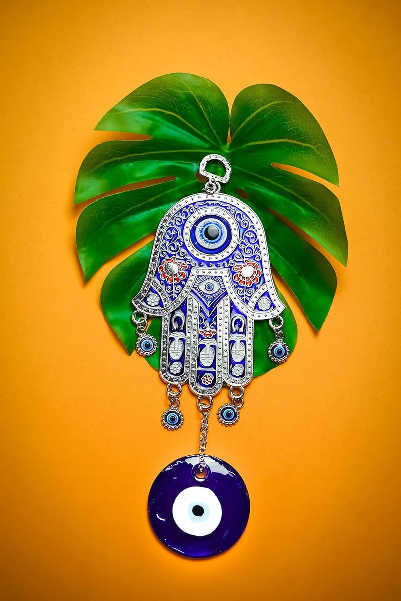 DT DECTONE Metal Blue Evil Eye Nazar Battu With Big Size Hamsa Palm Design With Big Eye Home Decor Wall Hanging| Hanging For Home Car And Office | Good Luck And Prosperity | Hanging Ornament - Image 4