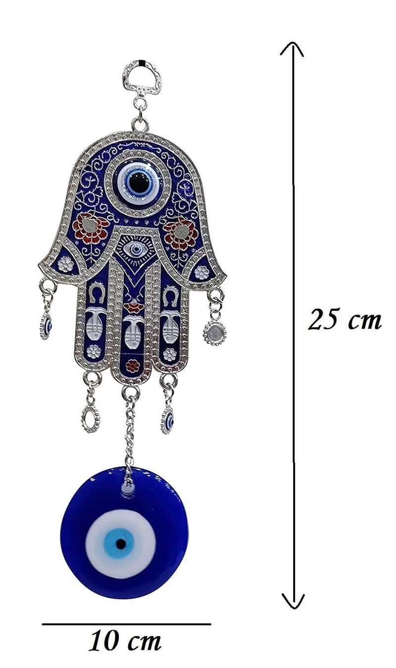 DT DECTONE Metal Blue Evil Eye Nazar Battu With Big Size Hamsa Palm Design With Big Eye Home Decor Wall Hanging| Hanging For Home Car And Office | Good Luck And Prosperity | Hanging Ornament - Image 5