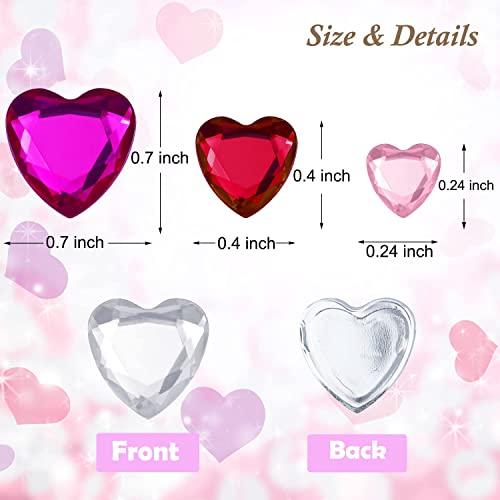 LAPOHI 436 Piece Heart Rhinestone Stickers - Acrylic Heart Gems, Flat-Back Crystal Stickers for Body, Halloween Eye Makeup & Wedding Decor - Image 3