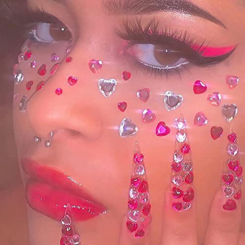 LAPOHI 436 Piece Heart Rhinestone Stickers - Acrylic Heart Gems, Flat-Back Crystal Stickers for Body, Halloween Eye Makeup & Wedding Decor - Image 5