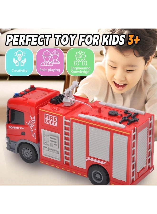 The Toys Home Licensed Scania Fire Truck Toy 12 Inch (Approx. 1:20 Scale) – Push & Go Friction Powered Fire Engine with Water Spray Hose, Lights & Sound – Kids Fire Rescue Truck Toy for Boys & Girls Age 3+ - Image 5