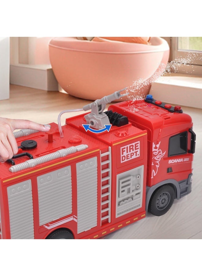 The Toys Home Licensed Scania Fire Truck Toy 12 Inch (Approx. 1:20 Scale) – Push & Go Friction Powered Fire Engine with Water Spray Hose, Lights & Sound – Kids Fire Rescue Truck Toy for Boys & Girls Age 3+ - Image 3