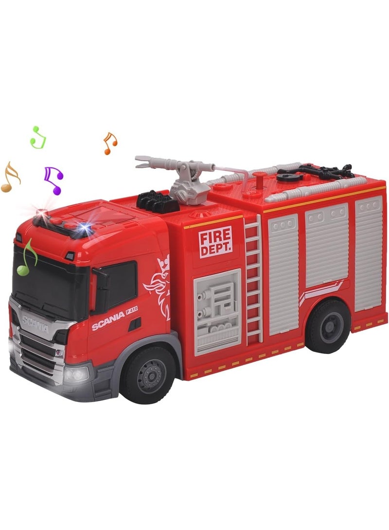 The Toys Home Licensed Scania Fire Truck Toy 12 Inch (Approx. 1:20 Scale) – Push & Go Friction Powered Fire Engine with Water Spray Hose, Lights & Sound – Kids Fire Rescue Truck Toy for Boys & Girls Age 3+ - Image 1