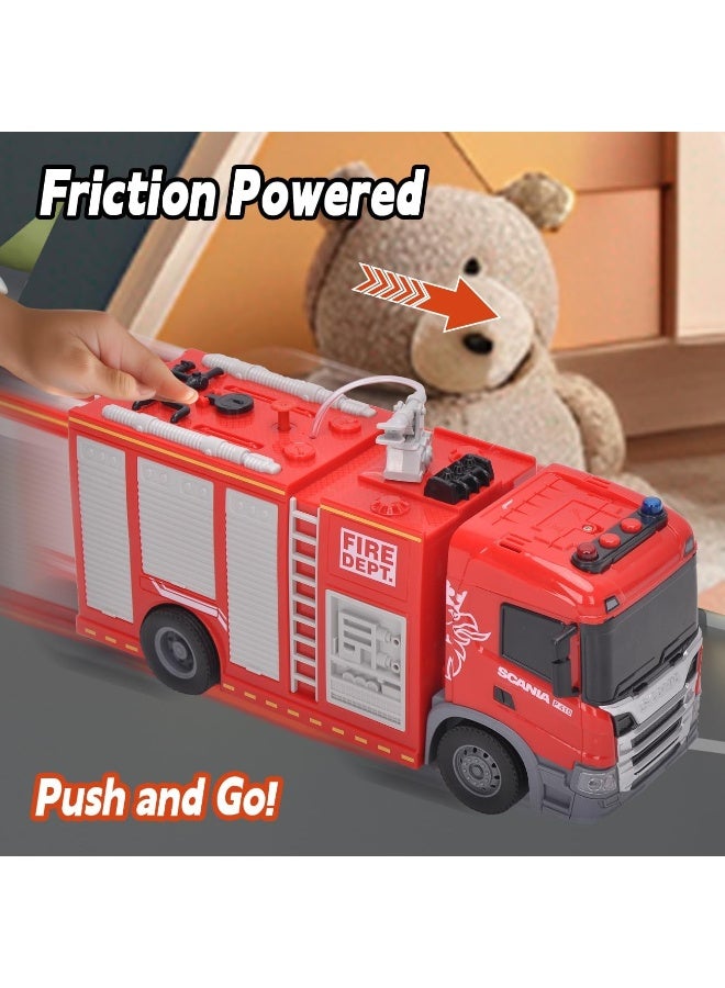 The Toys Home Licensed Scania Fire Truck Toy 12 Inch (Approx. 1:20 Scale) – Push & Go Friction Powered Fire Engine with Water Spray Hose, Lights & Sound – Kids Fire Rescue Truck Toy for Boys & Girls Age 3+ - Image 4