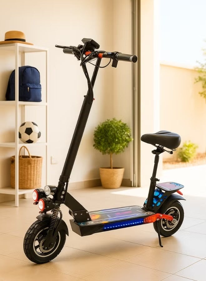 Electric Scooter | Electric Scooter for Adults | Upgraded Foldable Scooter | Powerful 1000W Electric Motor | 48V 13Ah Lithium Battery | 3 LED Headlights | Fully Illuminated Chassis | Modern Digital Display | 10-inch Desert Tires | 2 Remote Controls - Image 2