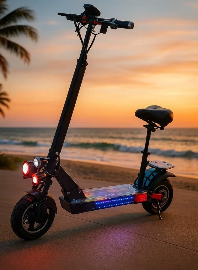 Electric Scooter | Electric Scooter for Adults | Upgraded Foldable Scooter | Powerful 1000W Electric Motor | 48V 13Ah Lithium Battery | 3 LED Headlights | Fully Illuminated Chassis | Modern Digital Display | 10-inch Desert Tires | 2 Remote Controls - Image 3