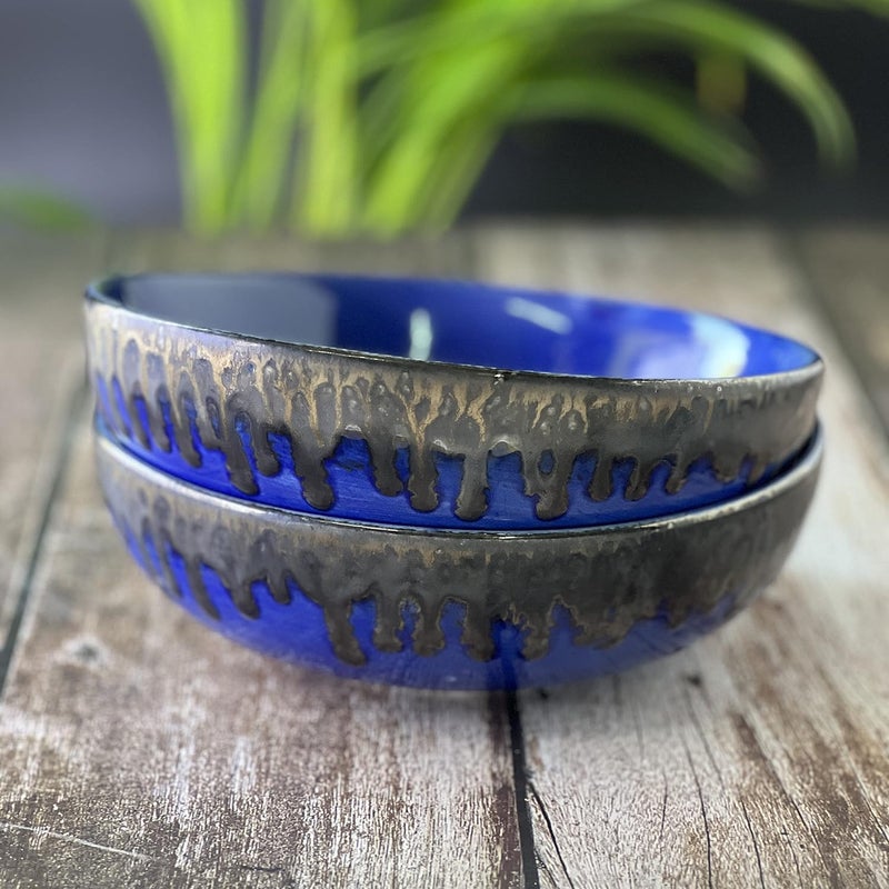 BACKKSPACE RETAIL BACKKSPACE RETAIL Ceramic Multipurpose Large Serving Mixing Bowls Set of 2 360 ML Blue Lava Ideal for Snacks Cereal Rice Curry Microwave Dishwasher Safe Perfect for Home Restaurant  - Image 1