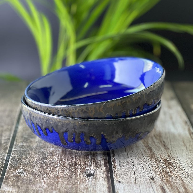 BACKKSPACE RETAIL BACKKSPACE RETAIL Ceramic Multipurpose Large Serving Mixing Bowls Set of 2 360 ML Blue Lava Ideal for Snacks Cereal Rice Curry Microwave Dishwasher Safe Perfect for Home Restaurant  - Image 2