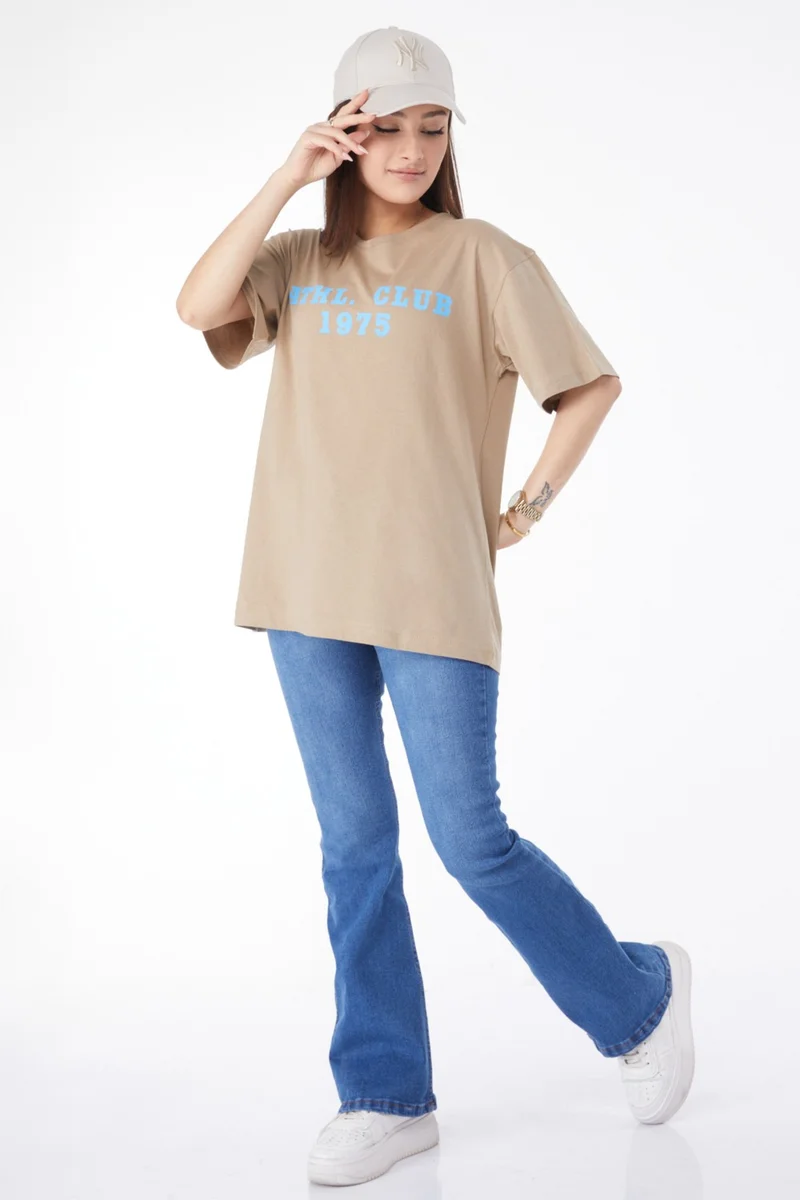 Tofisa 24644-VIZON Crew Neck Short Sleeve Printed T-Shirt