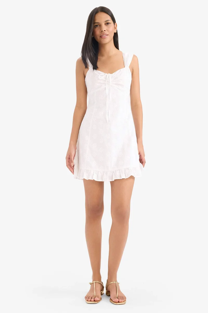 ديفاكتو Heart Collar Cotton Mini Dress