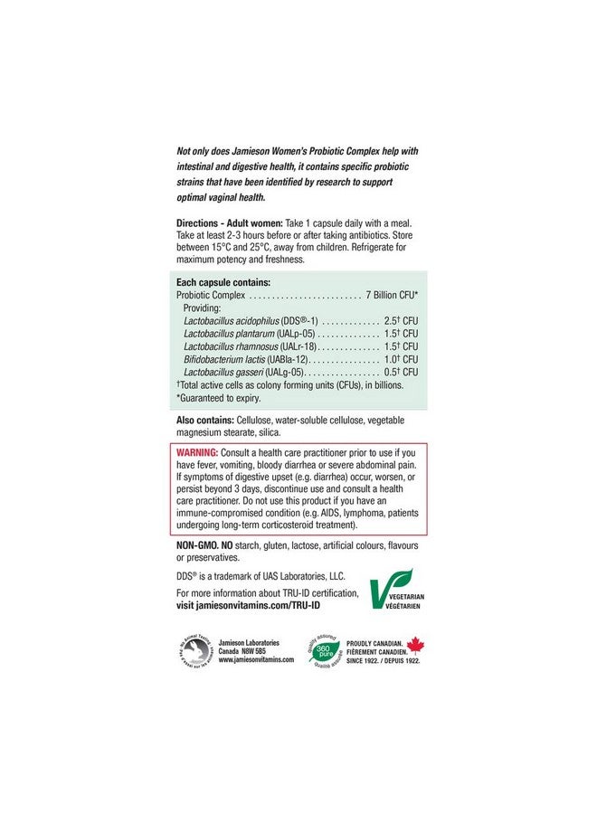 Jamieson Women’s Probiotic Complex 7 Billion, 45 Veg caps - Image 5