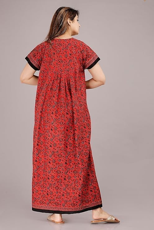 YUKATA Nighty for Women Cotton Printed Maxi Gown Ankle Length Nighty Night Dress Gown for Women Maxi - Free Size (Pack of 2) (Free Size, Red&Musterd) - Image 4