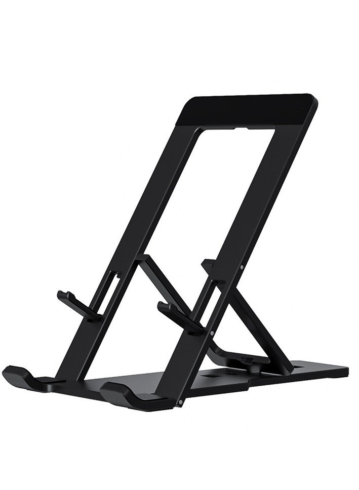 New Portable Aluminum Alloy Tablet Stand Creative Desktop Mobile Phone Stand Foldable (Black) - Image 1