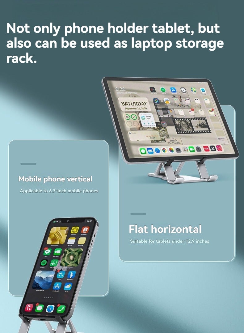 New Portable Aluminum Alloy Tablet Stand Creative Desktop Mobile Phone Stand Foldable (Black) - Image 4