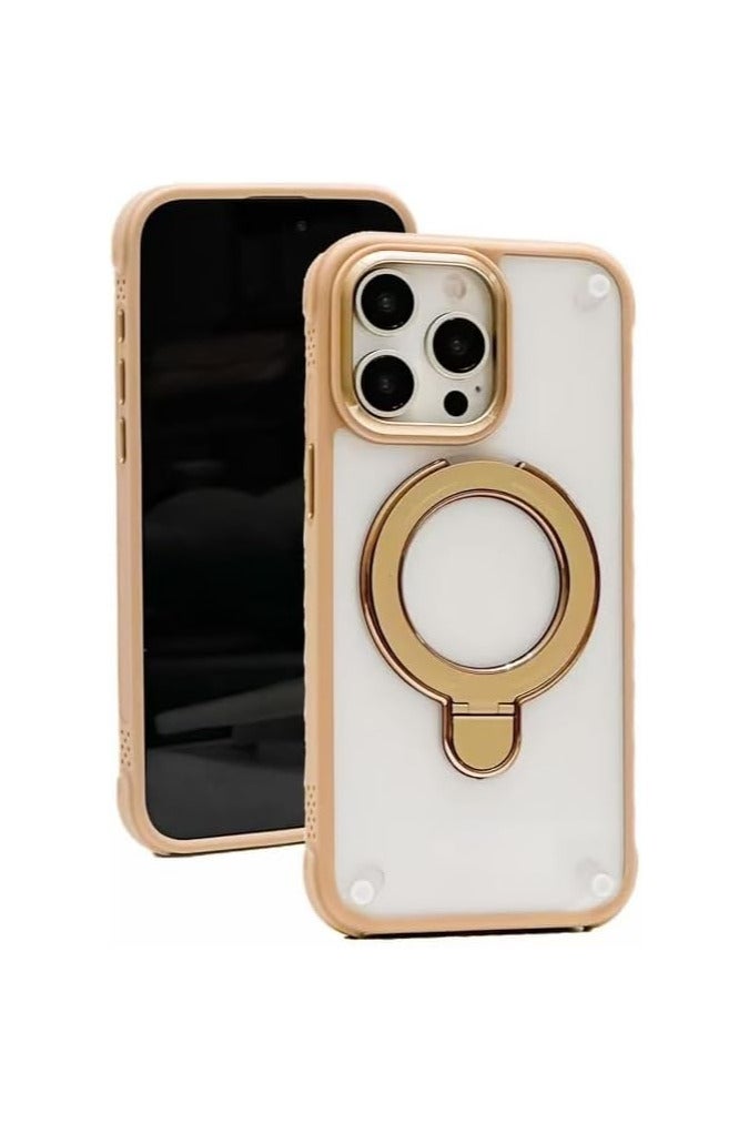 Magnetic Cover for iPhone 13 Pro Max Compatible with Wireless charger,Transparent Ring Holder Cover,Silicon Tpu Antishockproof iPhone 13 Pro Max Case (Gold) - Image 1