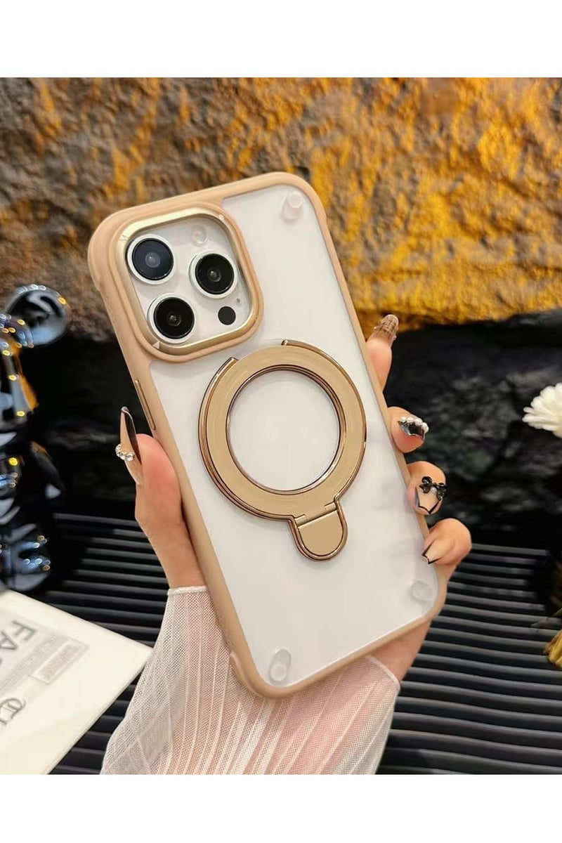 Magnetic Cover for iPhone 13 Pro Max Compatible with Wireless charger,Transparent Ring Holder Cover,Silicon Tpu Antishockproof iPhone 13 Pro Max Case (Gold) - Image 2