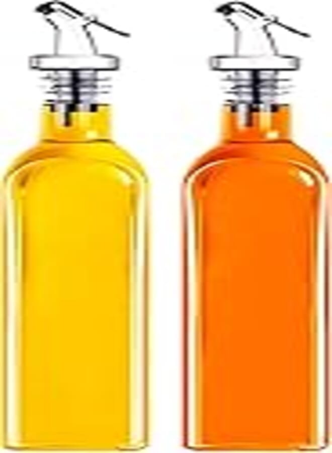 Vinegar and Oil Dispenser, Pack of 2, Glass Oil Bottle with Pourer, Olive Oil Dispenser with Anti-Dirt Cap, 500 ml, Leak-proof and Drip-Free