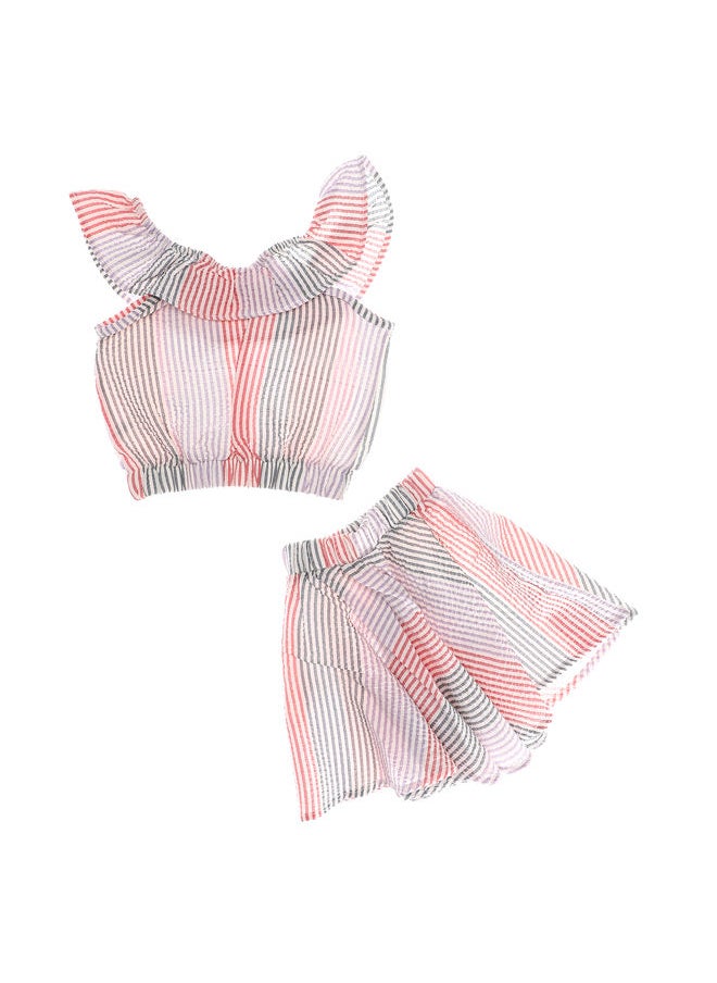 LOVELY LAND OffGirls Off Shoulders Striped Blouse & Skirt Set  - Image 4