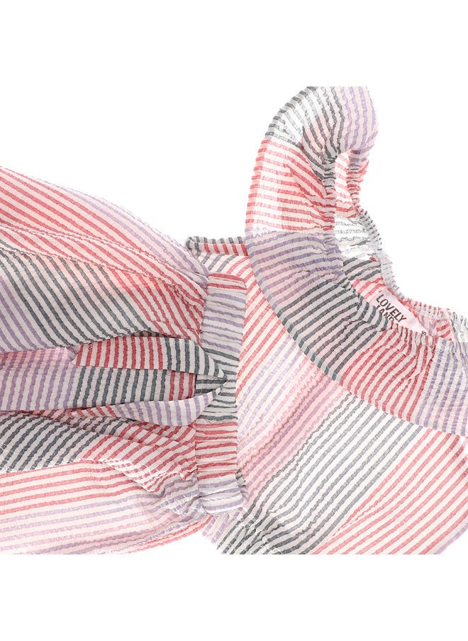 LOVELY LAND OffGirls Off Shoulders Striped Blouse & Skirt Set  - Image 1