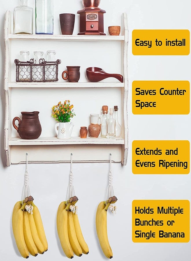 JAZLOG 2 Pieces Banana Holder Banana Hanger Banana Macrame Hanger Banana Hanging Holder Banana Hanging Hammock Banana Hook Under Cabinet Single Banana Holder Hanger for Fruit Home Kitchen - Image 4