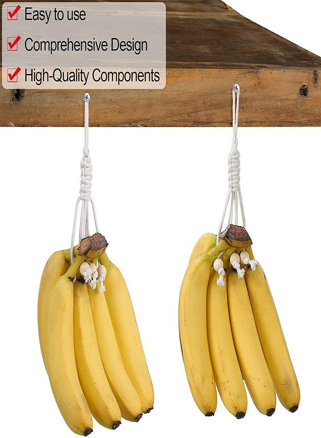 JAZLOG 2 Pieces Banana Holder Banana Hanger Banana Macrame Hanger Banana Hanging Holder Banana Hanging Hammock Banana Hook Under Cabinet Single Banana Holder Hanger for Fruit Home Kitchen - Image 3