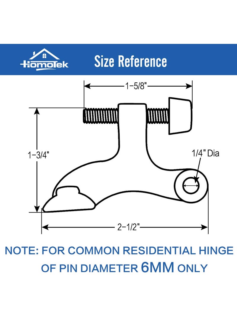 HOMOTEK HOMOTEK 6 Pack Hinge Pin Black Door Stopper,Adjustable Deluxe Heavy Duty Door Stopper 2-1/2"x1-3/4”,with Black Rubber Bumper Tips  - Image 3